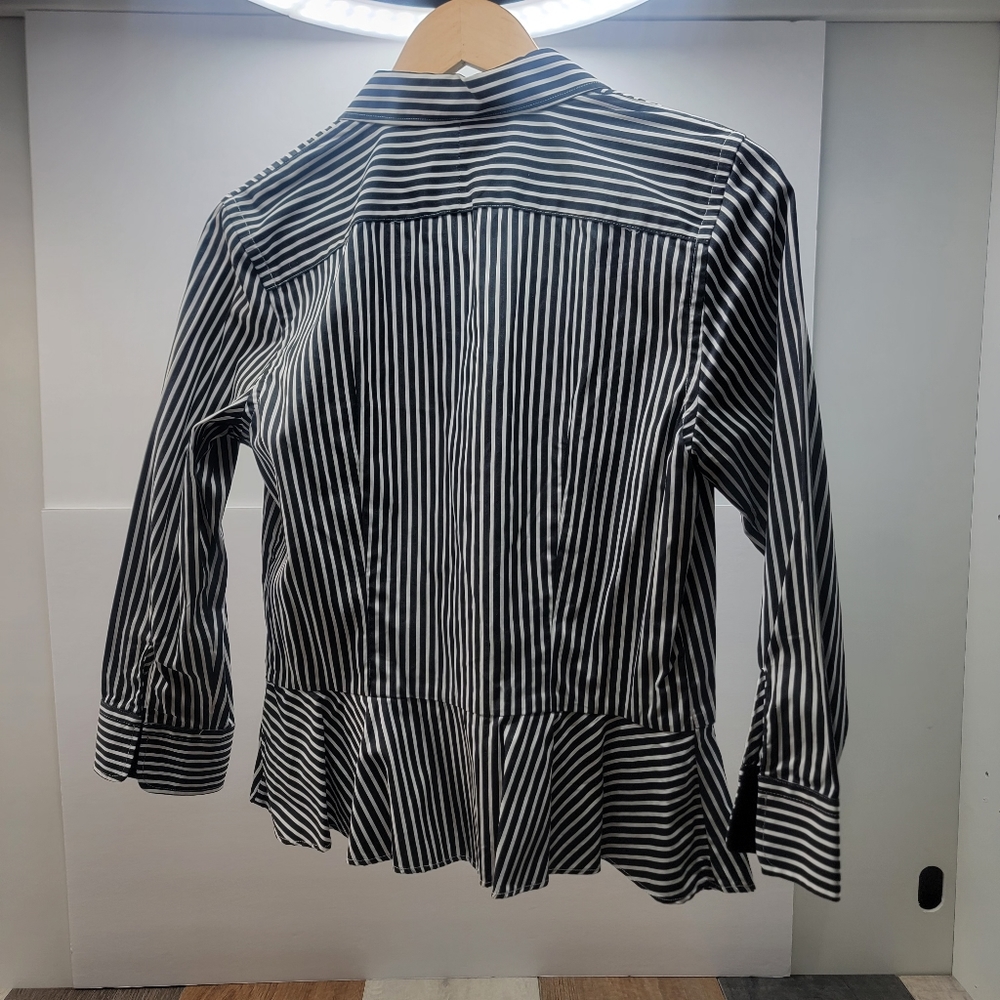 Women's 6 (Small) Lauren Ralph Lauren Black White Stripe Button Dn Coll. Shirt - Picture 2 of 5
